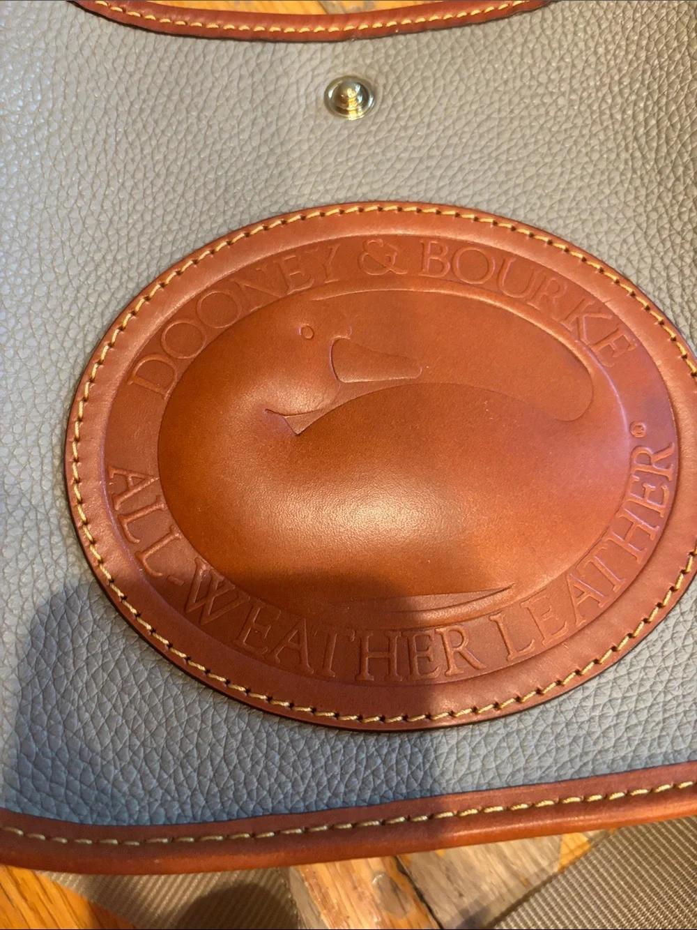 Dooney & Bourke Gray and Brown Leather Trim Crossbody Bag